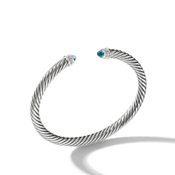 Classic Cable Bracelet in Sterling Silver with Blue Topaz and Diamonds, 5mm