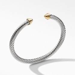 Classic Cable Bracelet in Sterling Silver with 14K Yellow Gold Domes, 5mm