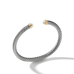 Classic Cable Bracelet in Sterling Silver with 14K Yellow Gold and Pearls, 5mm