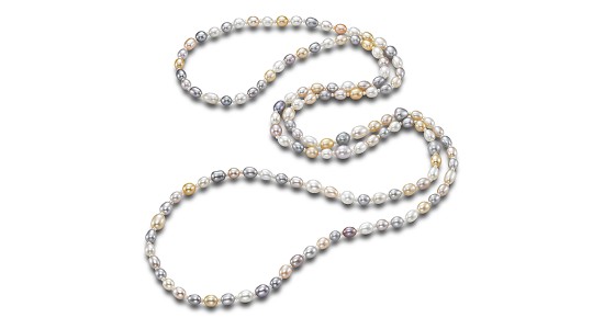 Beaded necklaces with various colors of pearls and beads