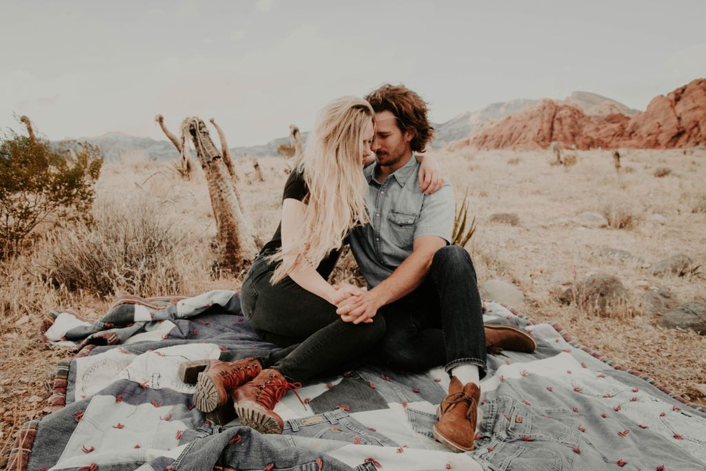 Couple embracing in the desert