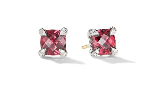 a pair of garnet stud earrings in a white gold setting