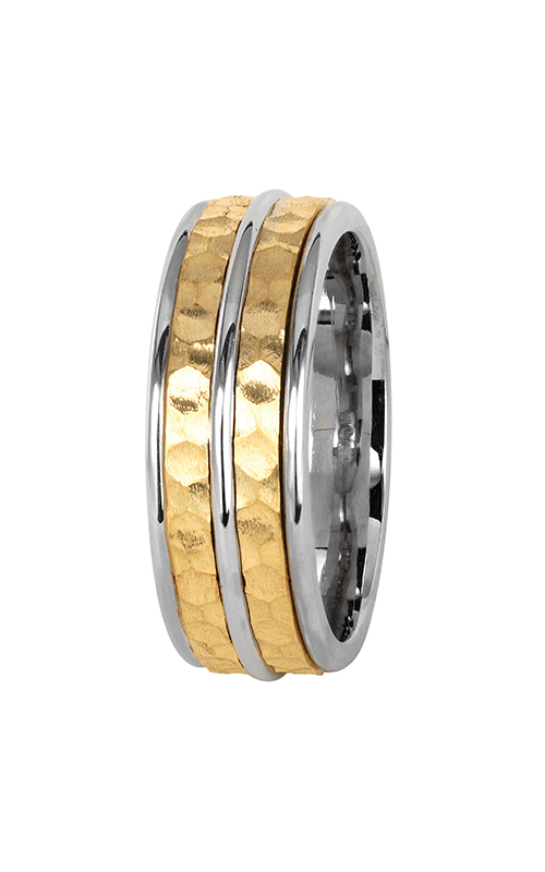 A man’s ,mixed-metal wedding band, featuring yellow and white gold