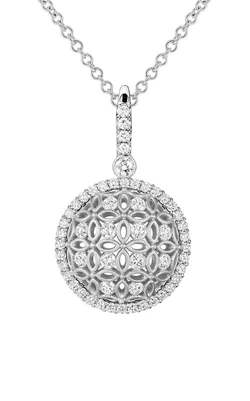 A white gold lattice diamond pendant necklace