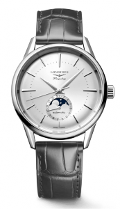 A Longines watch with a moon phase complication, available at Frank Adams Jewelers.