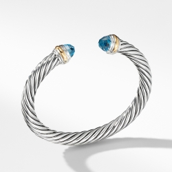 Classic Cable Bracelet in Sterling Silver with 14K Yellow Gold and Blue Topaz, 7mm