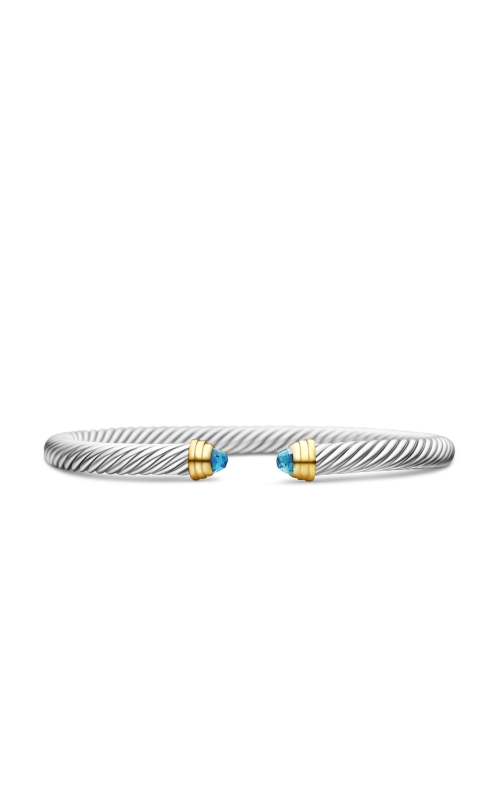 Classic Cable Bracelet in Sterling Silver with 14K Yellow Gold and Blue Topaz, 5mm