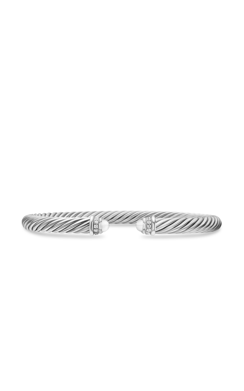 Classic Cable Bracelet in Sterling Silver with Pearls and Diamonds, 5mm