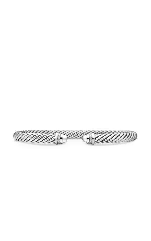 Classic Cable Bracelet in Sterling Silver with Diamonds, 5mm