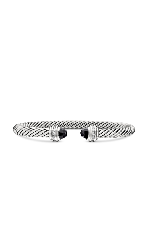 Classic Cable Bracelet in Sterling Silver with Black Onyx and Diamonds, 5mm