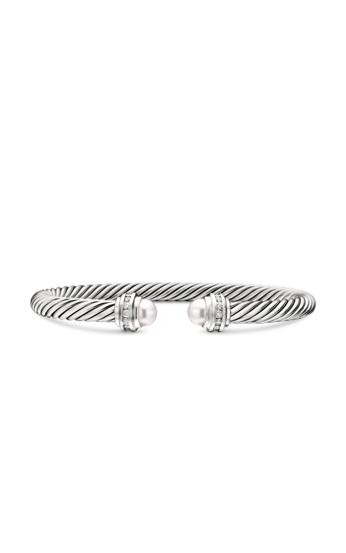 Classic Cable Bracelet in Sterling Silver with Pearls and Diamonds, 5mm