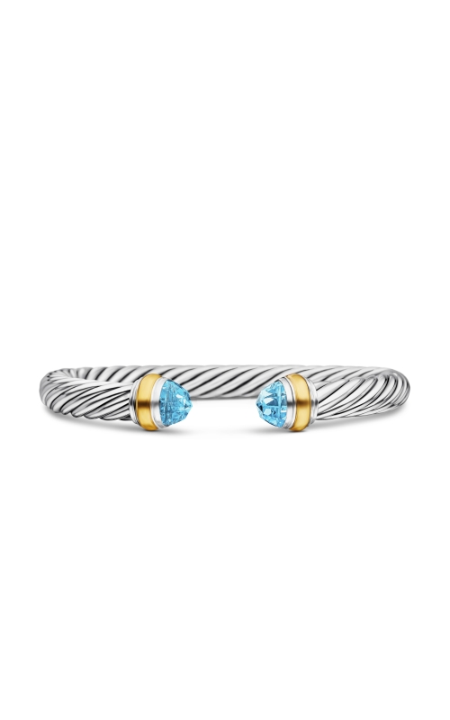 Classic Cable Bracelet in Sterling Silver with 14K Yellow Gold and Blue Topaz, 7mm