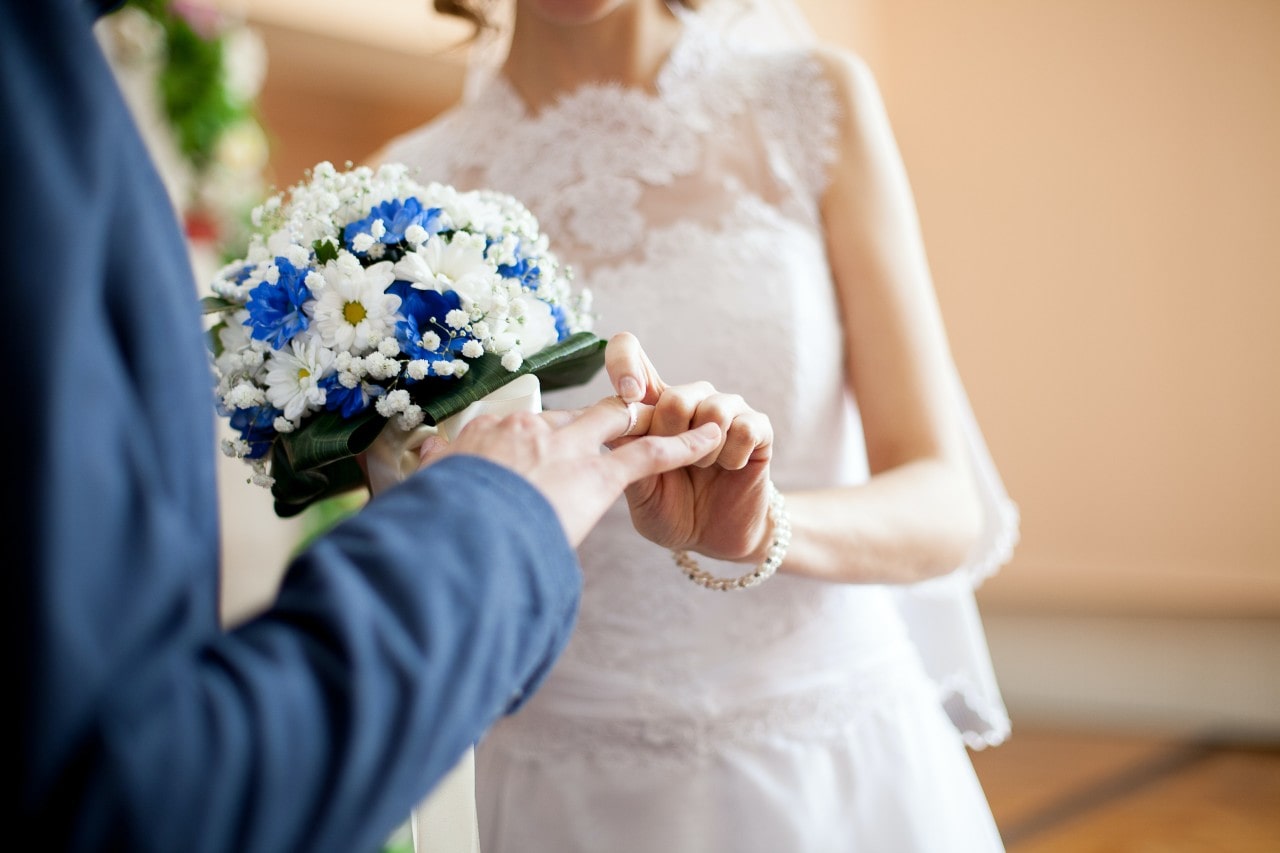 placing wedding band on